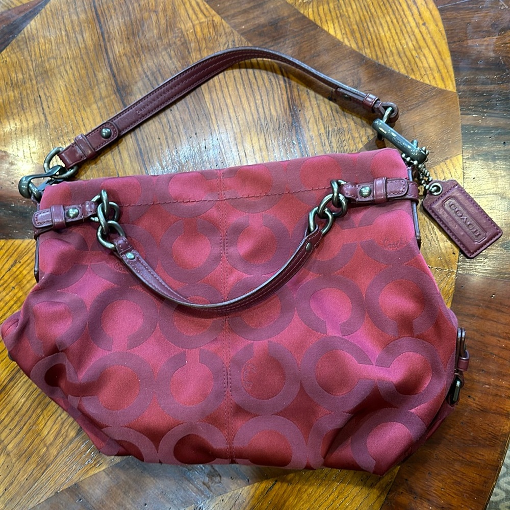 Coach Maroon zip up bag